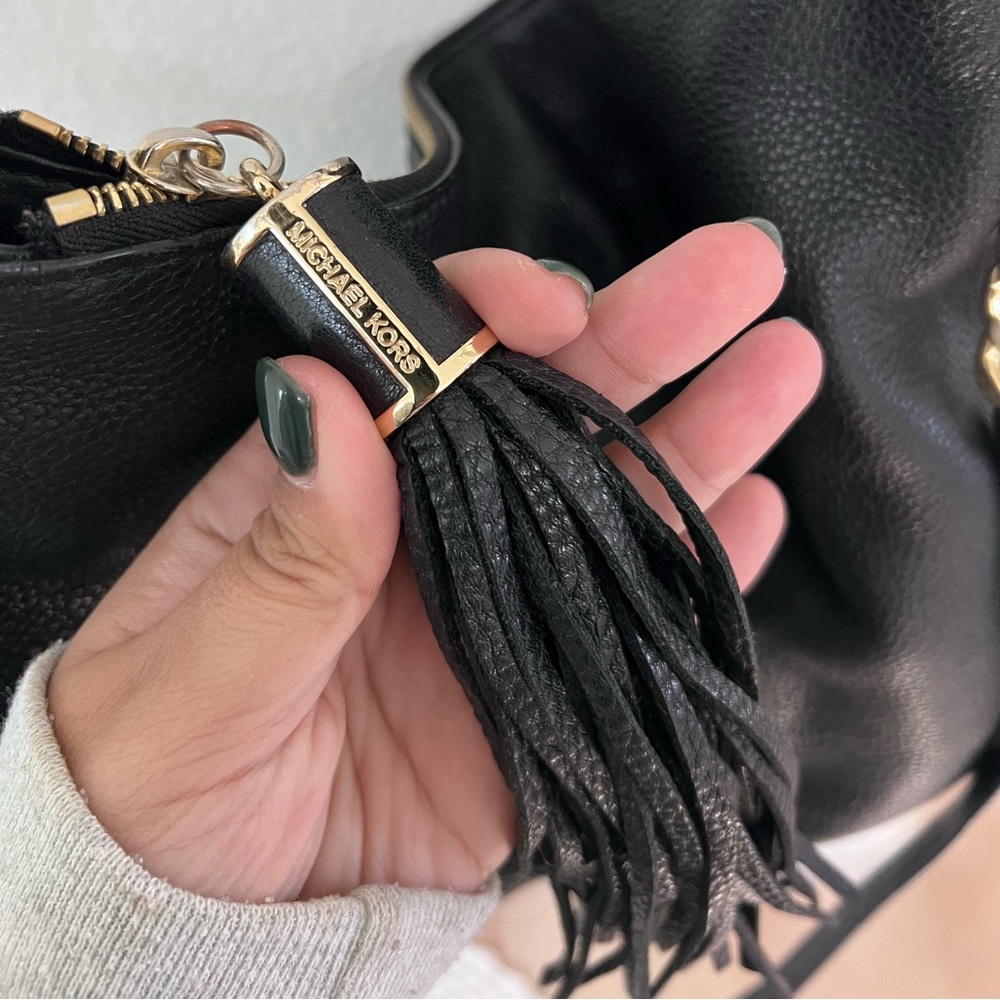 Michael Kors Black Leather Hobo Bag, Gold Chain Detail - Picture 8 of 8